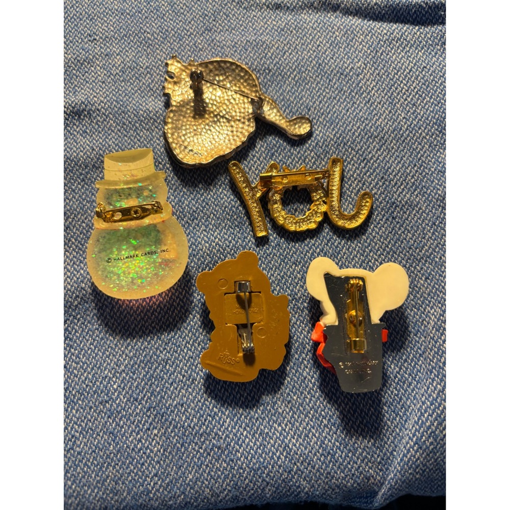 Vintage Christmas Brooch Lot Hallmark Russ Snowman Santa Joy Bear Mouse Pins 5pc - Picture 2 of 2